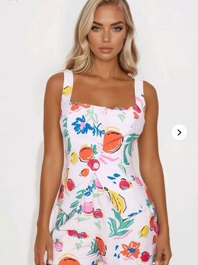Fashion Nova Pink Floral Fruit Print two piece set
